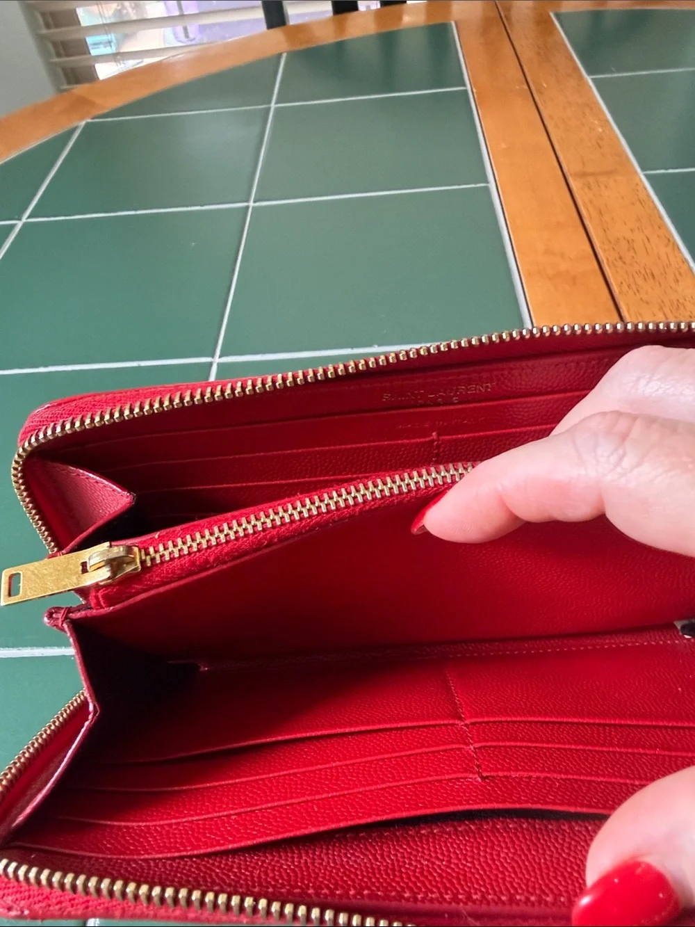 Yves Saint Laurent Red Quilted Zip Wallet with Gold YSL Logo - Picture 12 of 14
